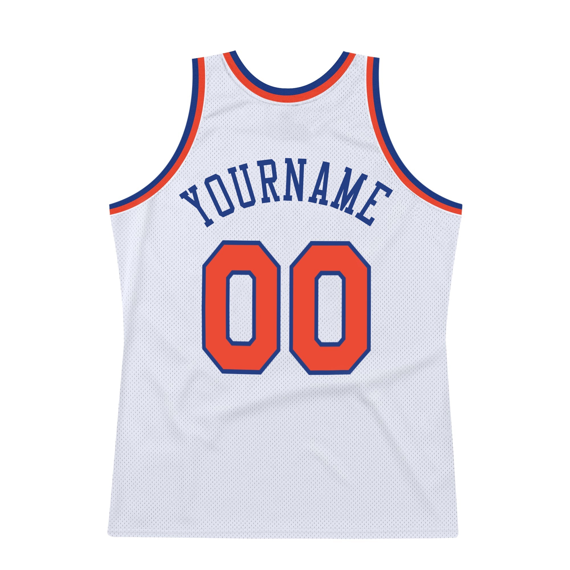 Custom White Orange-Royal Authentic Throwback Basketball Jersey