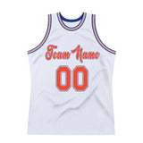 Custom White Orange-Royal Authentic Throwback Basketball Jersey