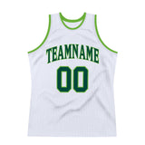 Custom White Hunter Green-Neon Green Authentic Throwback Basketball Jersey