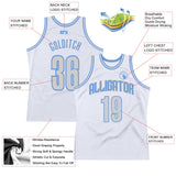 Custom White Gray-Light Blue Authentic Throwback Basketball Jersey