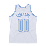Custom White Gray-Light Blue Authentic Throwback Basketball Jersey