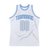 Custom White Gray-Light Blue Authentic Throwback Basketball Jersey
