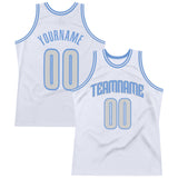 Custom White Gray-Light Blue Authentic Throwback Basketball Jersey