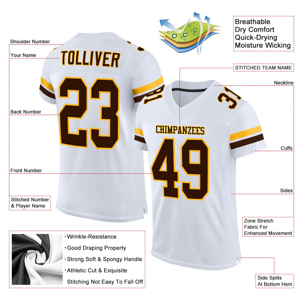 Custom White Brown-Gold Mesh Authentic Football Jersey