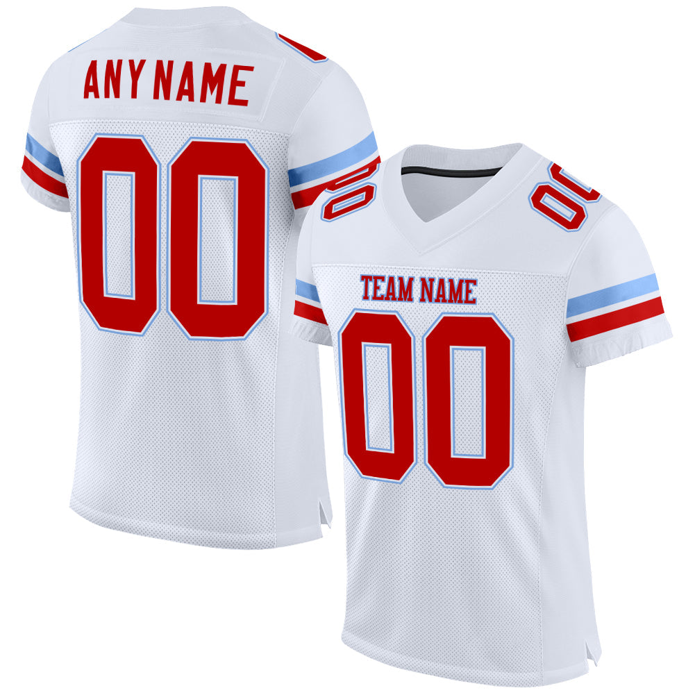 Custom White Red-Light Blue Mesh Authentic Football Jersey Discount –  snapmade
