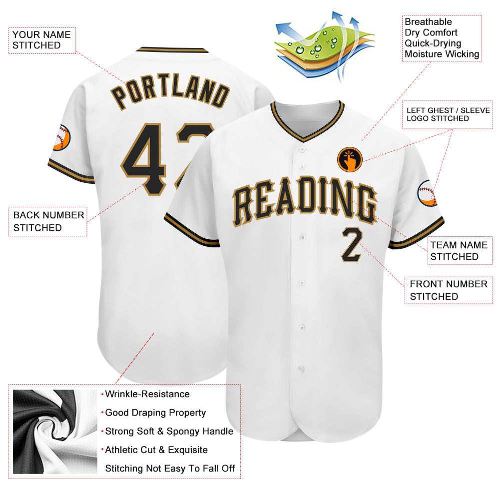 Custom White Black-Old Gold Authentic Baseball Jersey
