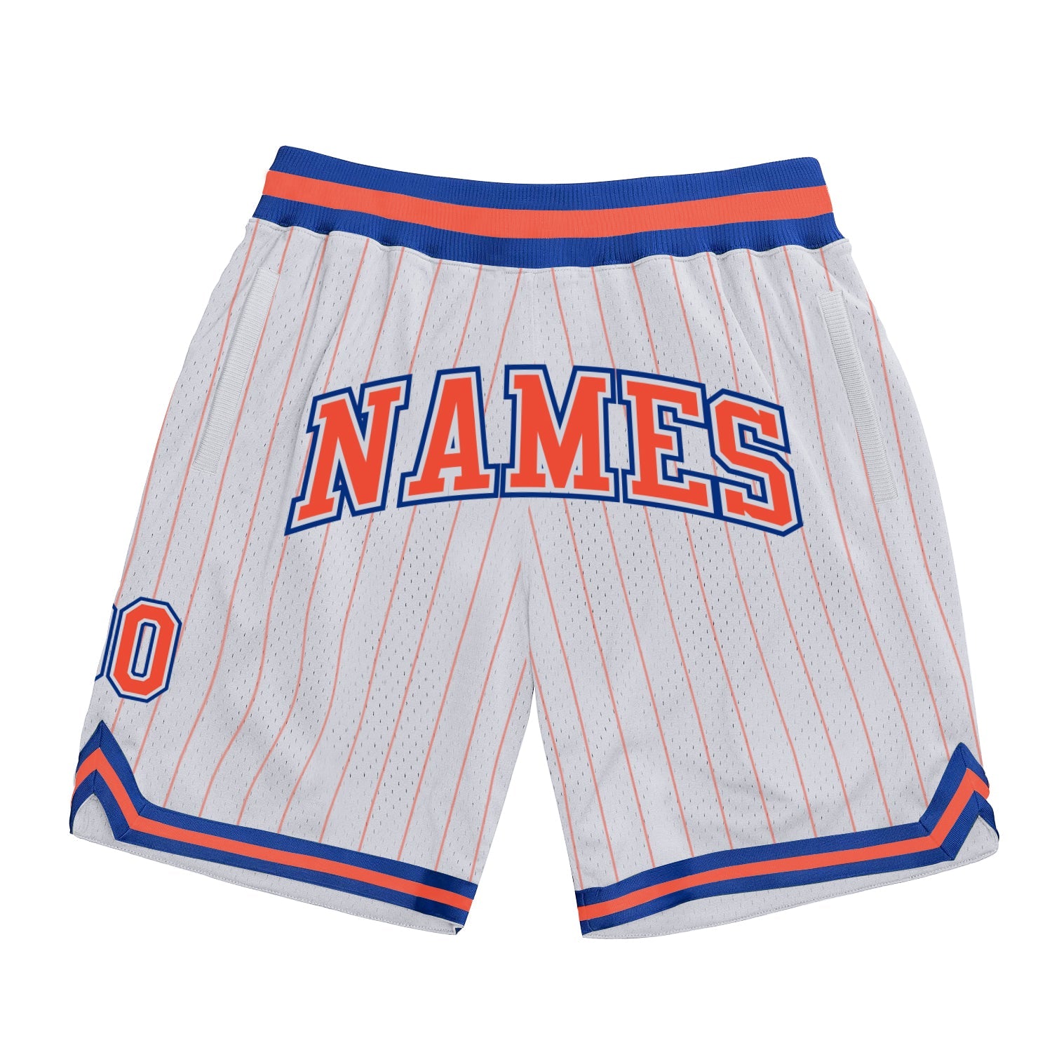 Custom White Orange Pinstripe Orange-Royal Authentic Basketball Shorts