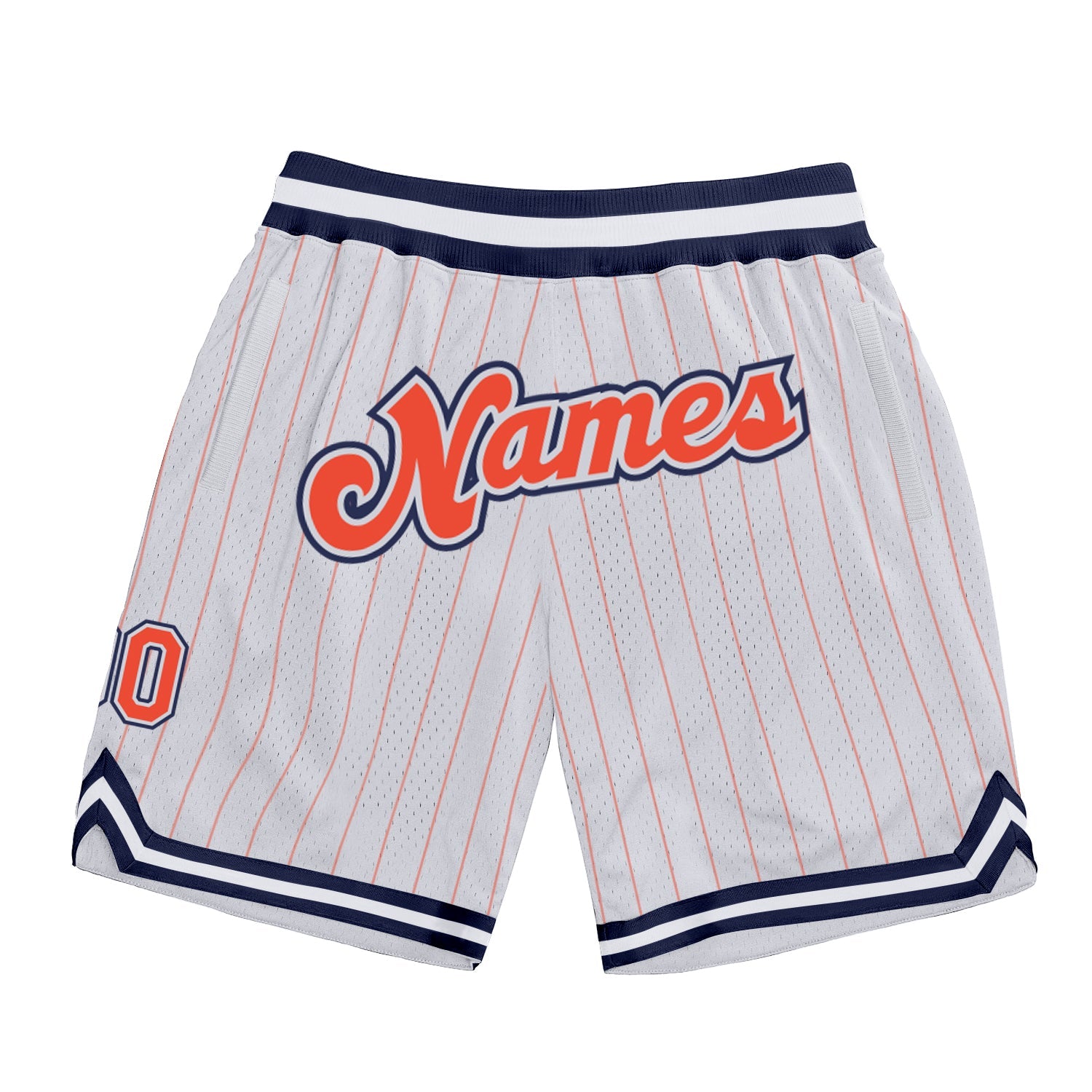 Custom White Orange Pinstripe Orange-Navy Authentic Basketball Shorts