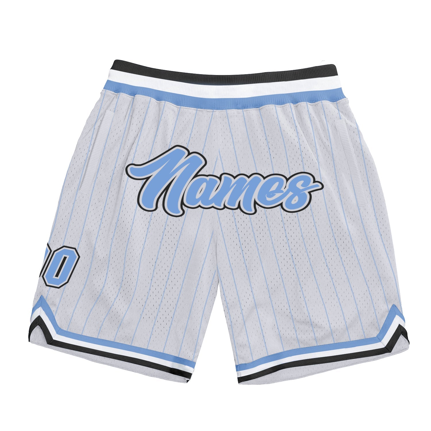 Custom White Light Blue Pinstripe Light Blue-Black Authentic Basketball Shorts