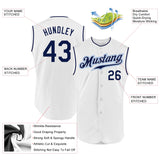 Custom White Navy Authentic Sleeveless Baseball Jersey