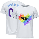 Custom White Purple-Light Blue Rainbow Colored Heart For Pride Love Is Love LGBT Performance T-Shirt