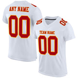 Custom White Red-Gold Mesh Authentic Football Jersey