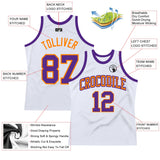 Custom White Purple-Blaze Orange Authentic Throwback Basketball Jersey