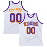 Custom White Purple-Blaze Orange Authentic Throwback Basketball Jersey