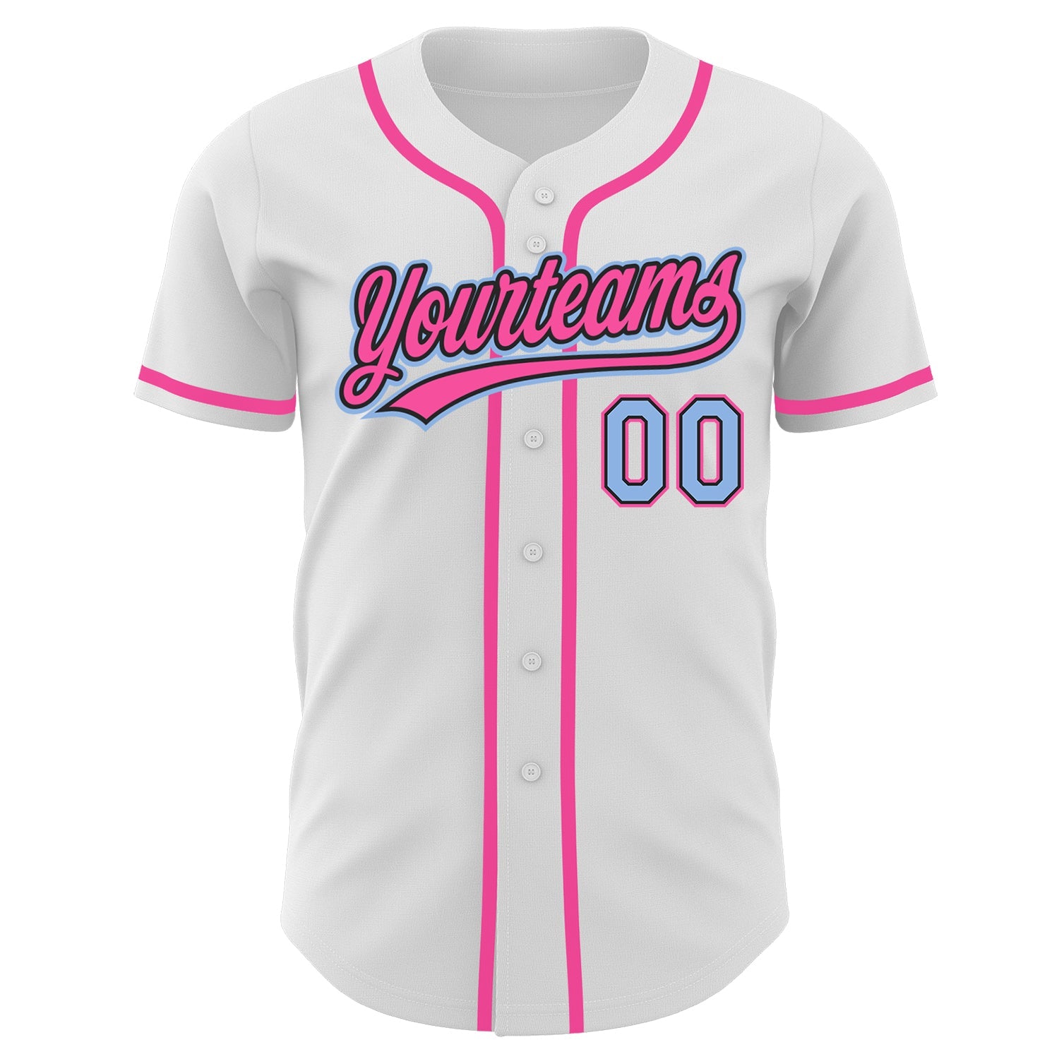 Custom White Light Blue Black-Pink Authentic Baseball Jersey