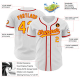 Custom White Gold-Red Authentic Baseball Jersey