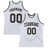 Custom White Black Pinstripe Black-Gray Authentic Basketball Jersey