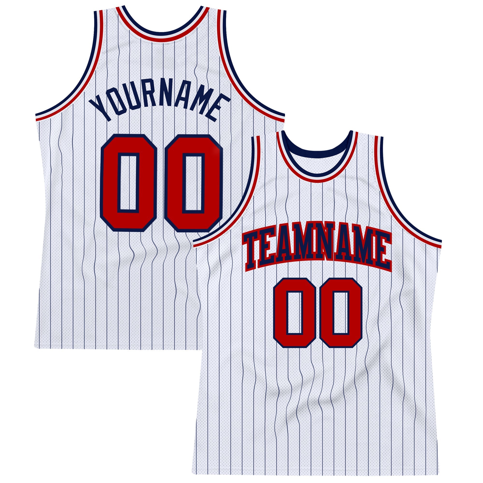 Custom White Navy Pinstripe Red Authentic Basketball Jersey