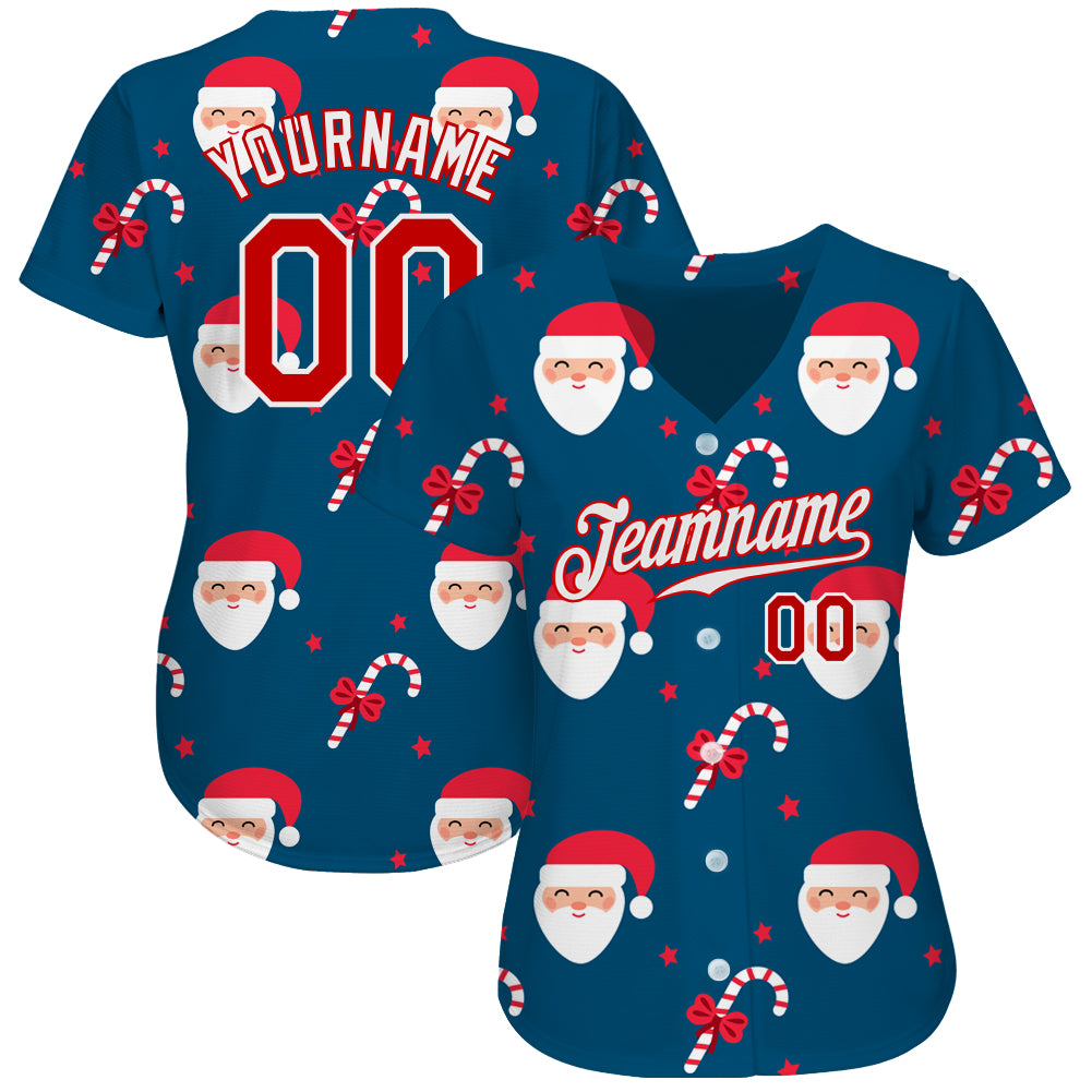 Custom Teal Red-White Christmas 3D Authentic Baseball Jersey