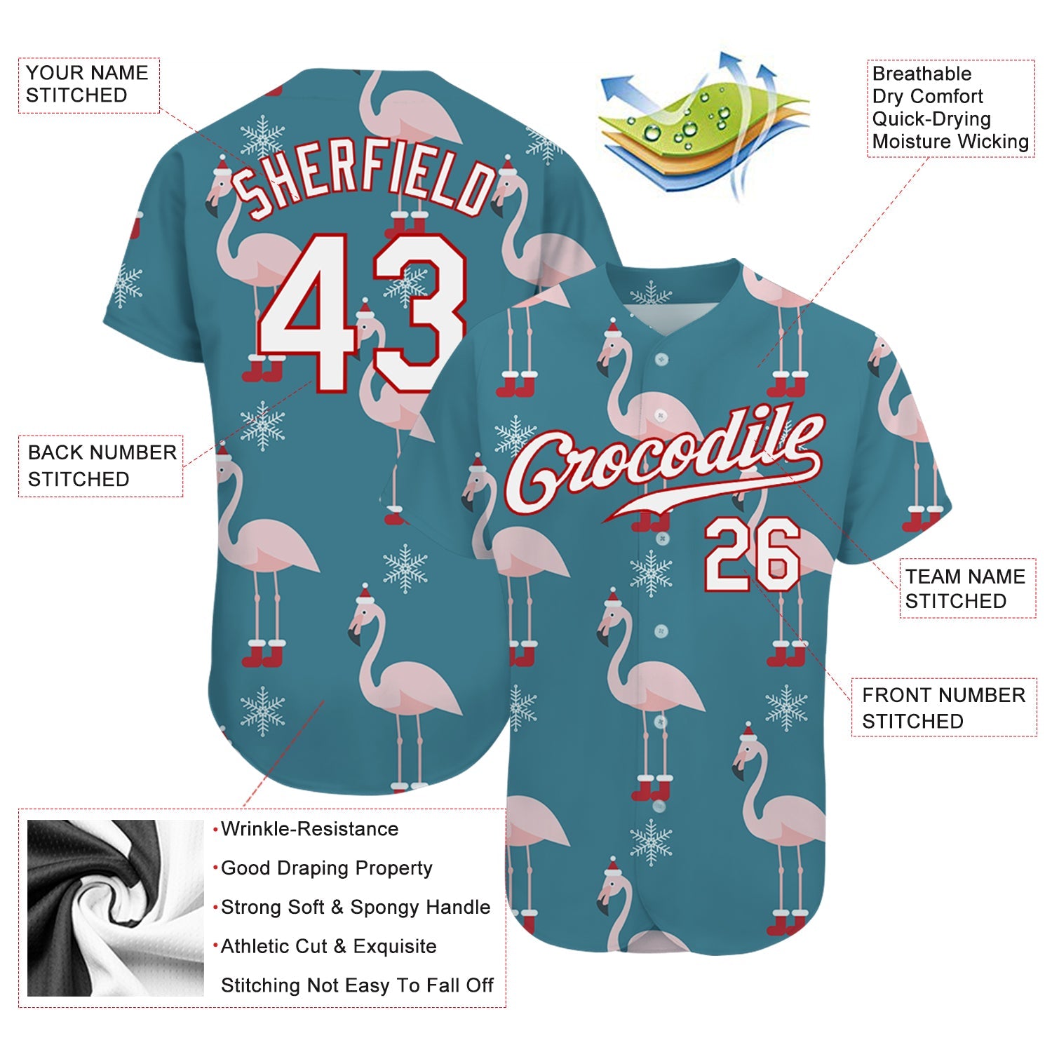 Custom Teal White-Red Christmas 3D Authentic Baseball Jersey