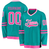 Custom Aqua Pink-White Hockey Jersey