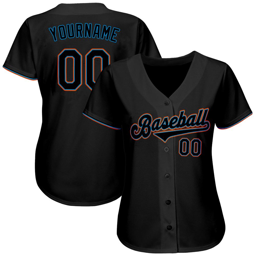 Custom Black Black-Light Blue Authentic Baseball Jersey