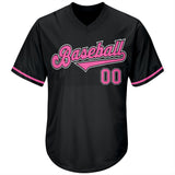 Custom Black Pink-White Authentic Throwback Rib-Knit Baseball Jersey Shirt