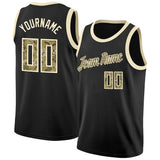 Custom Black Camo-Cream Round Neck Rib-Knit Basketball Jersey