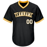 Custom Black White-Gold Authentic Throwback Rib-Knit Baseball Jersey Shirt