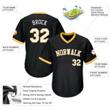 Custom Black White-Gold Authentic Throwback Rib-Knit Baseball Jersey Shirt