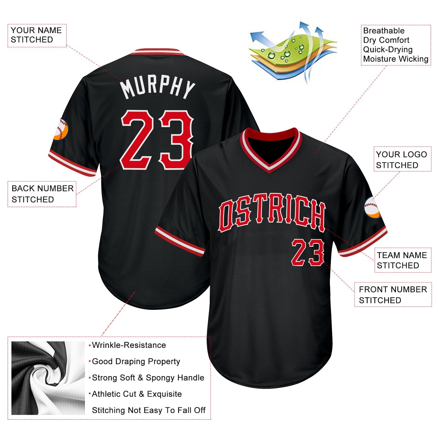 Custom Black Red-White Authentic Throwback Rib-Knit Baseball Jersey Shirt