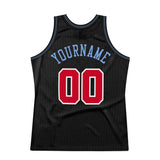 Custom Black Red-Light Blue Authentic Throwback Basketball Jersey