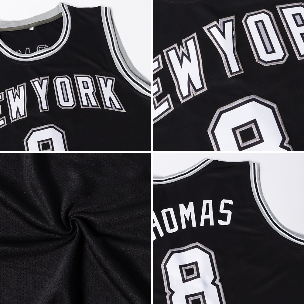Custom Black White-Royal Authentic Throwback Basketball Jersey