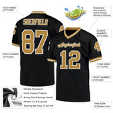 Custom Black Old Gold-White Mesh Authentic Throwback Football Jersey