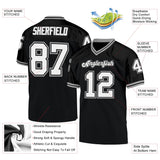 Custom Black White-Gray Mesh Authentic Throwback Football Jersey