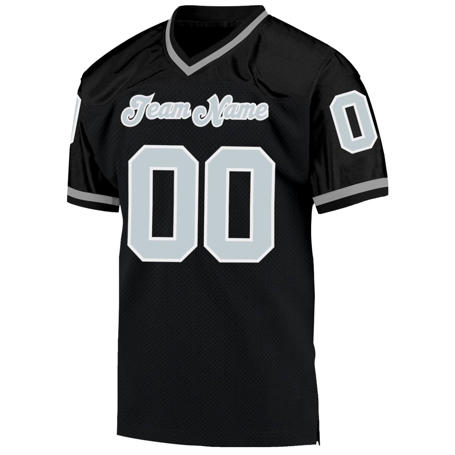 Custom Black Silver-White Mesh Authentic Throwback Football Jersey
