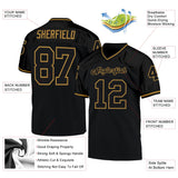 Custom Black Black-Old Gold Mesh Authentic Throwback Football Jersey