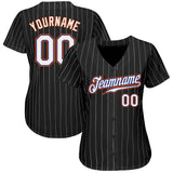 Custom Black White Pinstripe White-Orange Authentic Baseball Jersey