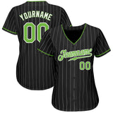 Custom Black White Pinstripe Neon Green-White Authentic Baseball Jersey