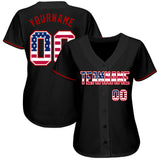 Custom Black USA Flag-Red Authentic Baseball Jersey