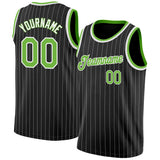 Custom Black White Pinstripe Neon Green-White Authentic Basketball Jersey