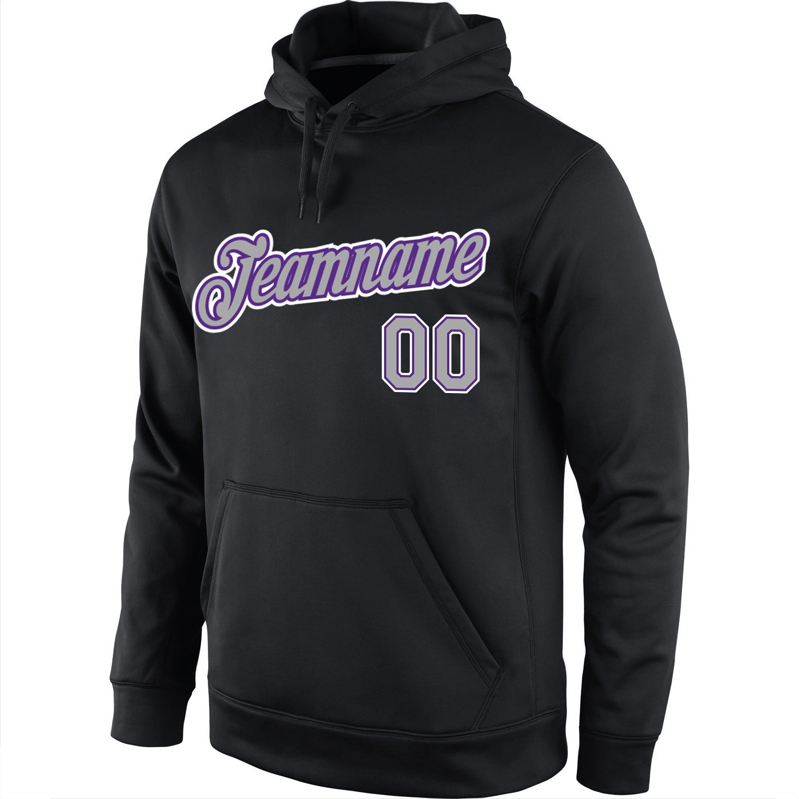 Custom Stitched Black Gray-Purple Sports Pullover Sweatshirt Hoodie