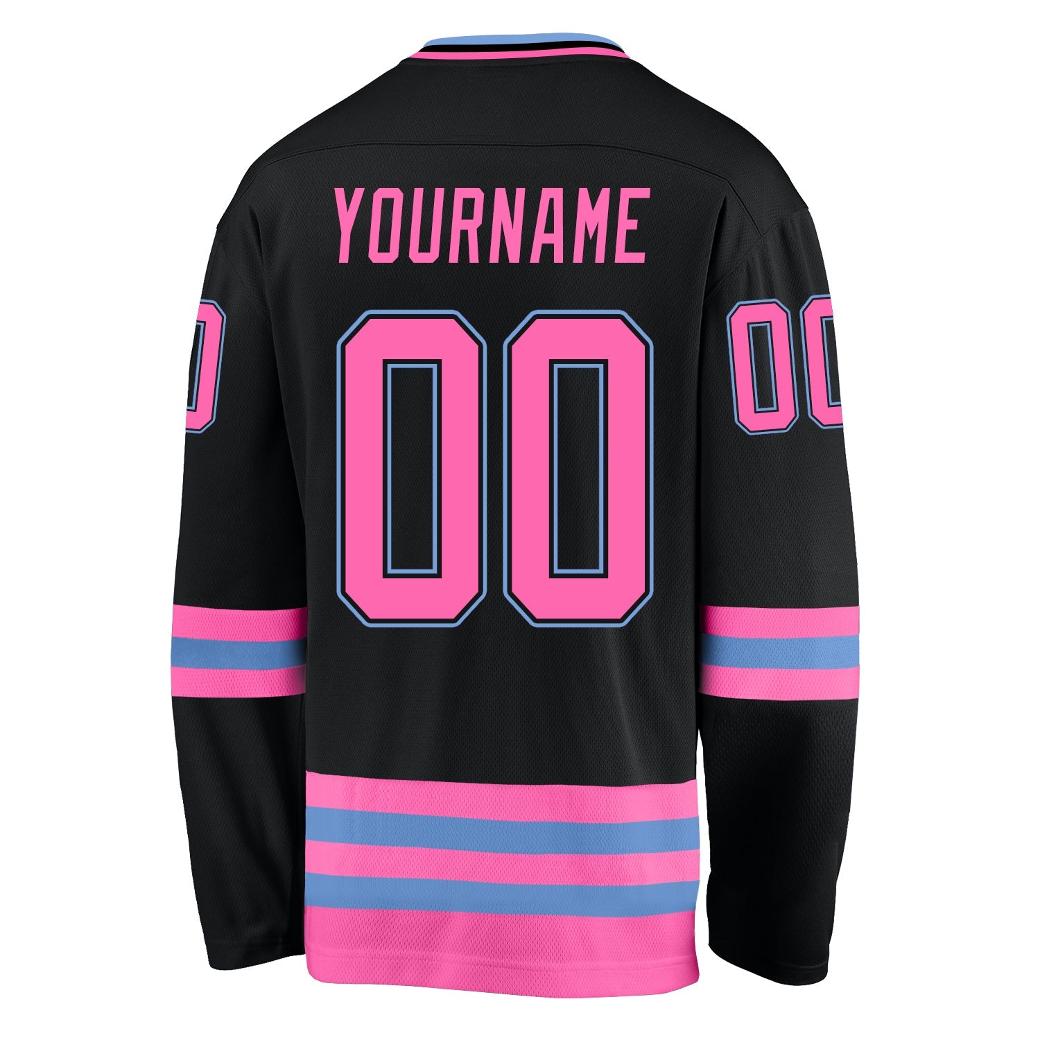 Custom Black Pink-Light Blue Hockey Jersey