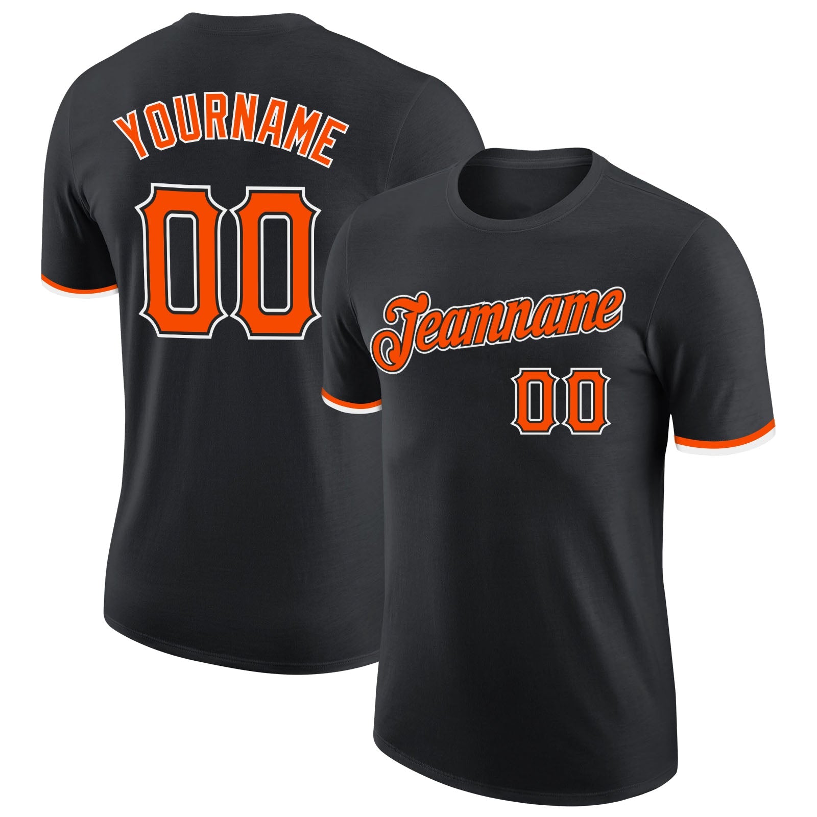 Custom Black Orange-White Performance T-Shirt