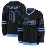 Custom Black Black-Light Blue Hockey Jersey