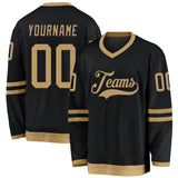 Custom Black Old Gold Hockey Jersey