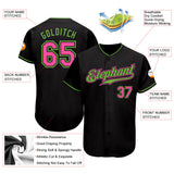 Custom Black Pink-Neon Green Authentic Baseball Jersey
