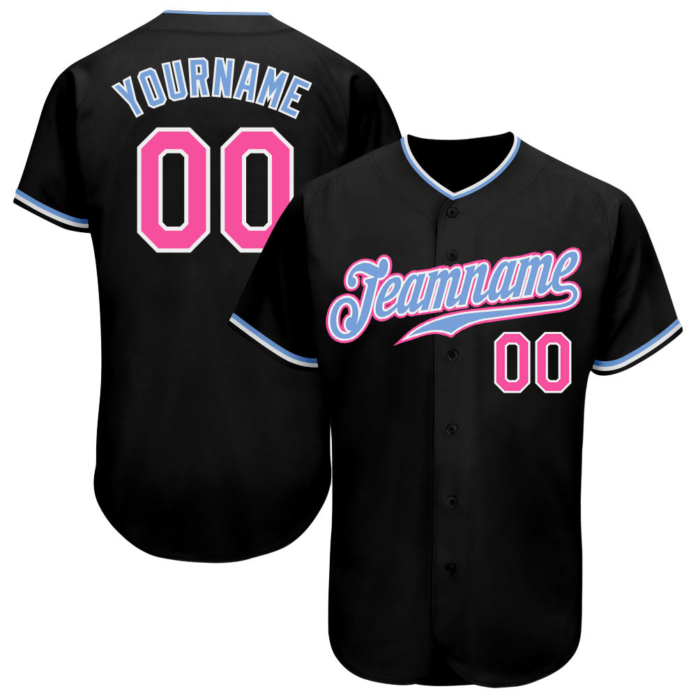 Custom Black Pink-Light Blue Authentic Baseball Jersey