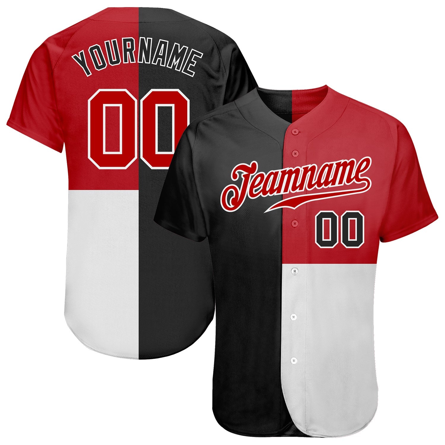 Custom Black Red-White 3D Pattern Design Multicolor Authentic Baseball Jersey