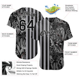 Custom Black Black-Gray 3D Pattern Design Leopards And Tropical Leaves Authentic Baseball Jersey